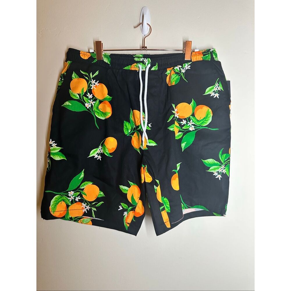Special Thanks Summer Black and Orange Mens Drawstring Casual Shorts Size Medium